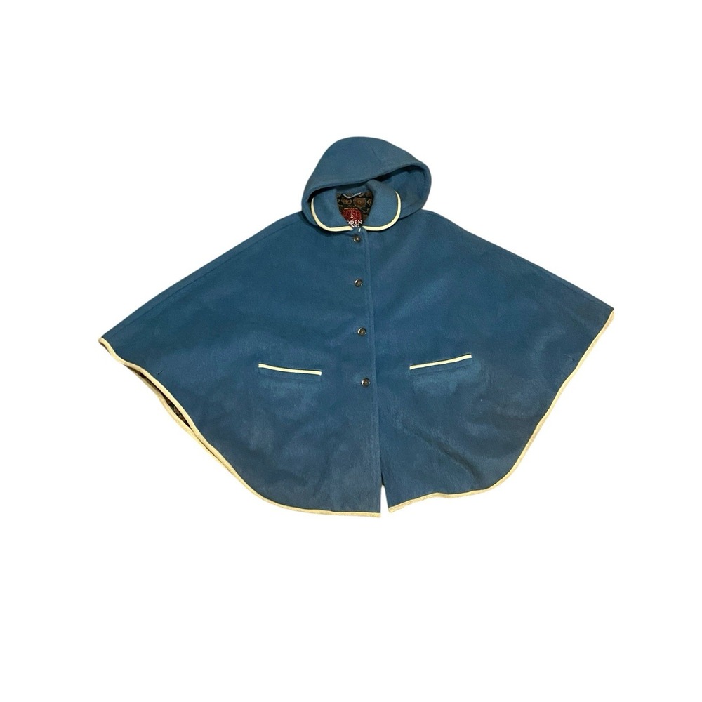 Vintage Loden Wool Cape Blue 1960's Size‎ 152 Child Size Age 11/12 Lined